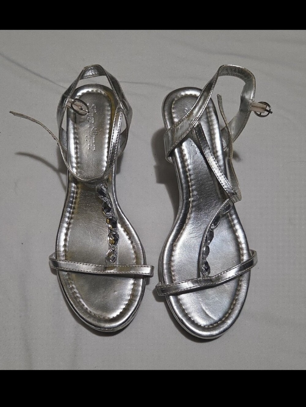 Silver slipper women's size 10 silver Jeweled heels #29